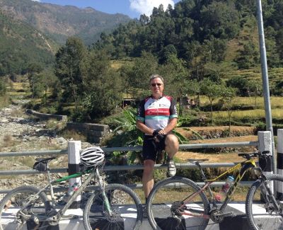 Bernie Raverty Cycling on the  tour with redspokes